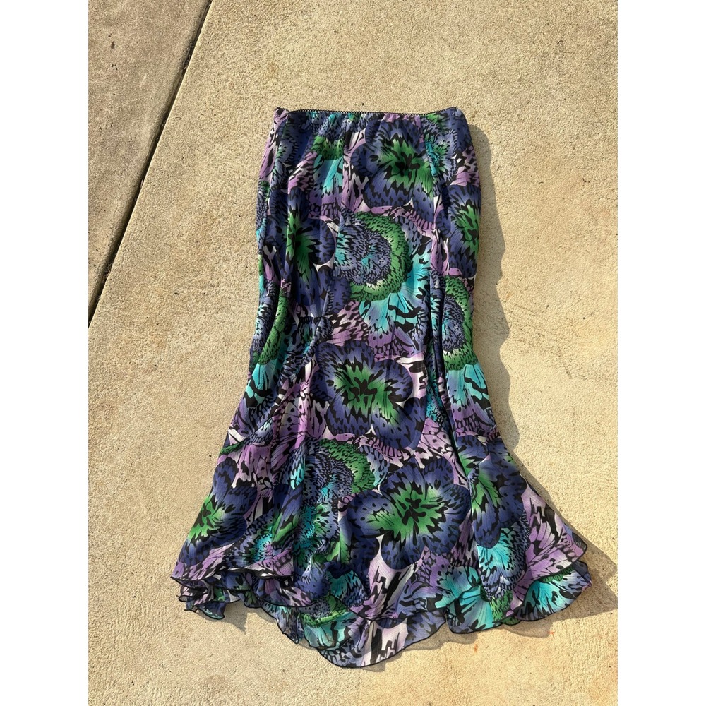 Fairycore Boho Floral Purple Blue Floral Butterfly Print Midi Skirt